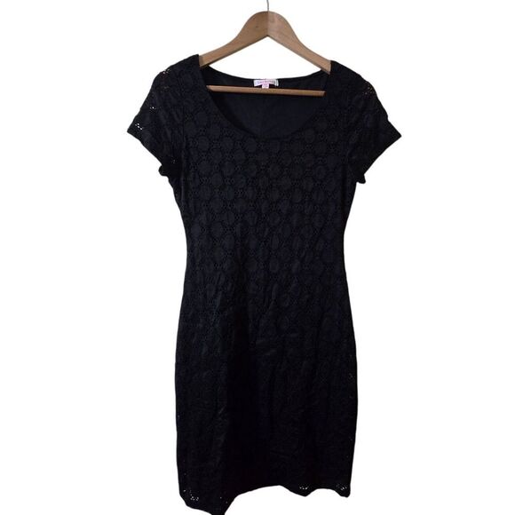 Isaac Mizrahi‎ Dress Stretch Eyelet Overlay Dress Black Women's Size Medium - Picture 1 of 7